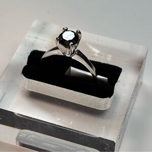 14K White Gold 🖤 Black Diamond Solitaire Ring 0.5ct Size 6 ✨ NEW